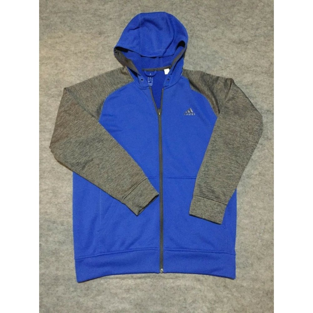 Adidas Full Zip Hooded Sweatshirt Adult Size Large Blue Gray Athleisure Mens